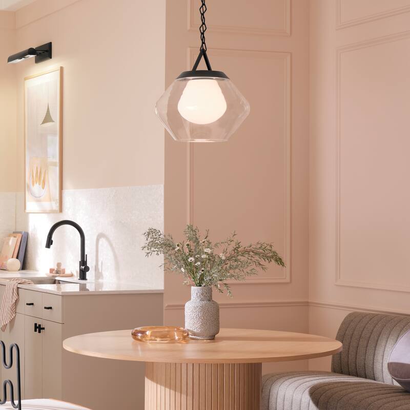 Kichler Lighting Nella 16 Inch 1 Light Pendant with Clear Outer Glass with Opal Interior Glass in Black - 12
