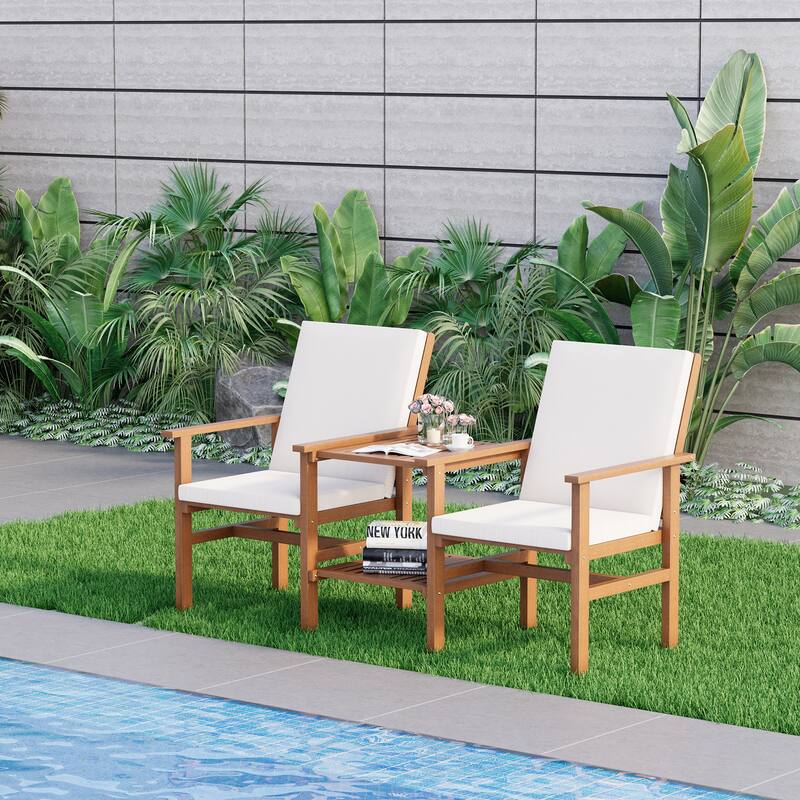 EROMMY 4-Piece Wood Patio Furniture Set with Waterproof Cushions, Outdoor Conversation Set for Garden Backyard Poolside