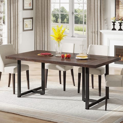 Industrial Rectangular 6 Seat Dining Table Kitchen Table for Dining Room Kitchen Home, Black Vintage Brown