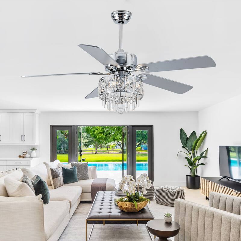 Bella Depot 52" Crystal Ceiling Fan with Reversible Blades, Remote Control and Light Kit