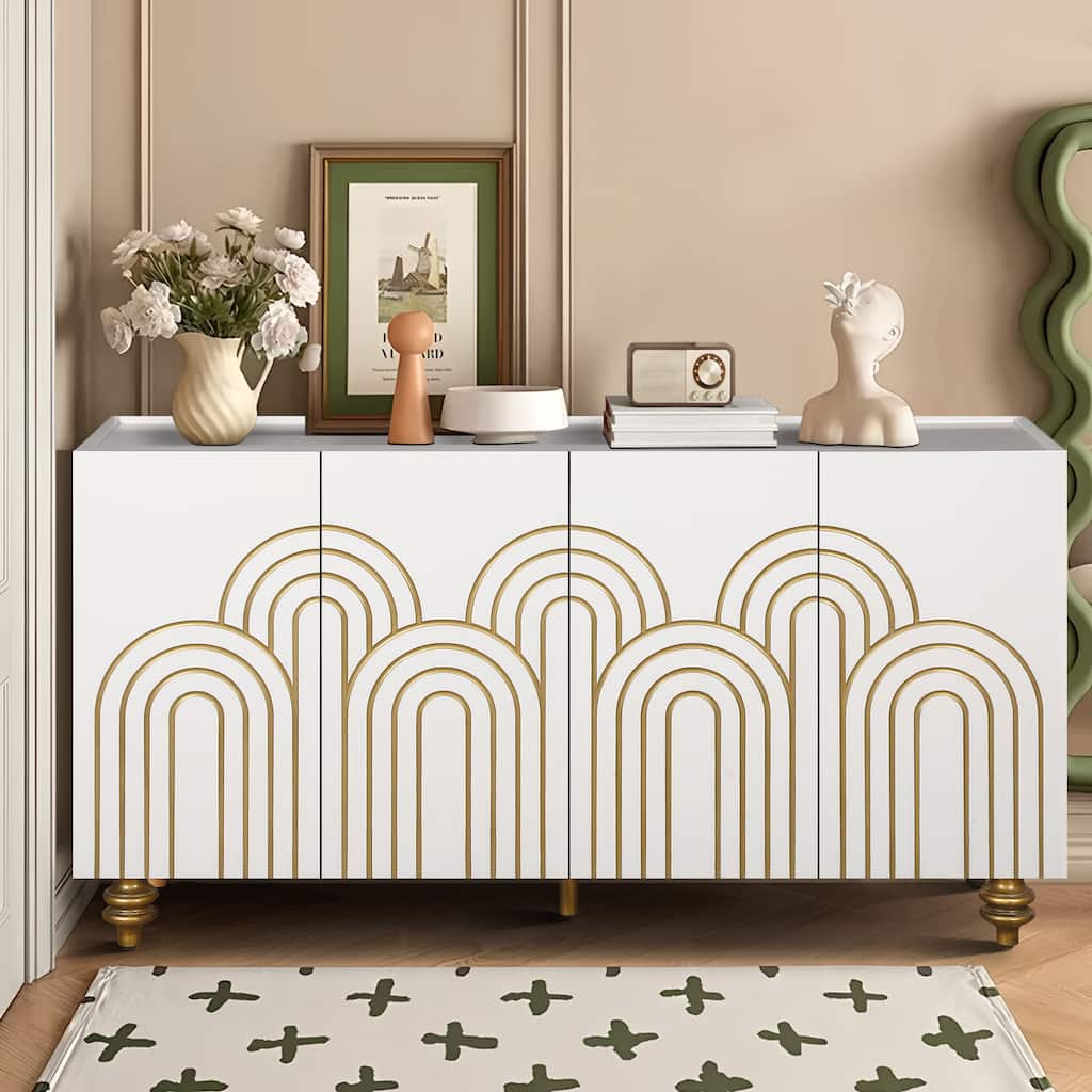 Modern Sideboard Buffet with Storage, 60" 4 Doors Storage Cabinet with Adjustable Shelves for Kitchen, Dining Room, Living Room