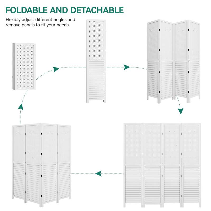 Moasis 67" White 4-Panel Wood Room Screen Divider