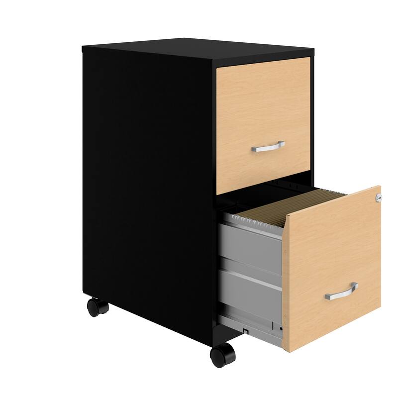 Space Solutions 18" Deep 2 Drawer Mobile File Cabinet with Wood Pattern Drawer Fronts - Black