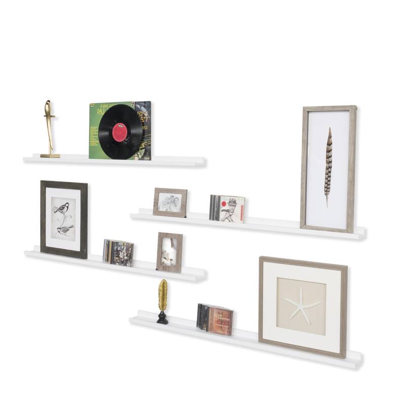Wallniture Denver 46" Picture Ledge Floating Shelves, White, Set of 4