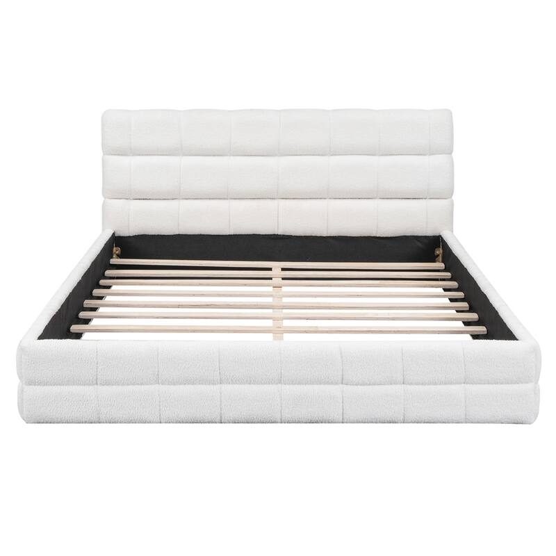 Queen Size Upholstered Platform Bed with Wood Frame and Headboard