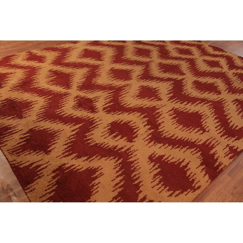 Hand Knotted Oriental 100% Wool Carpet Modern Geometric Red Moroccan Area Rug - 11' 8'' X 8' 11''