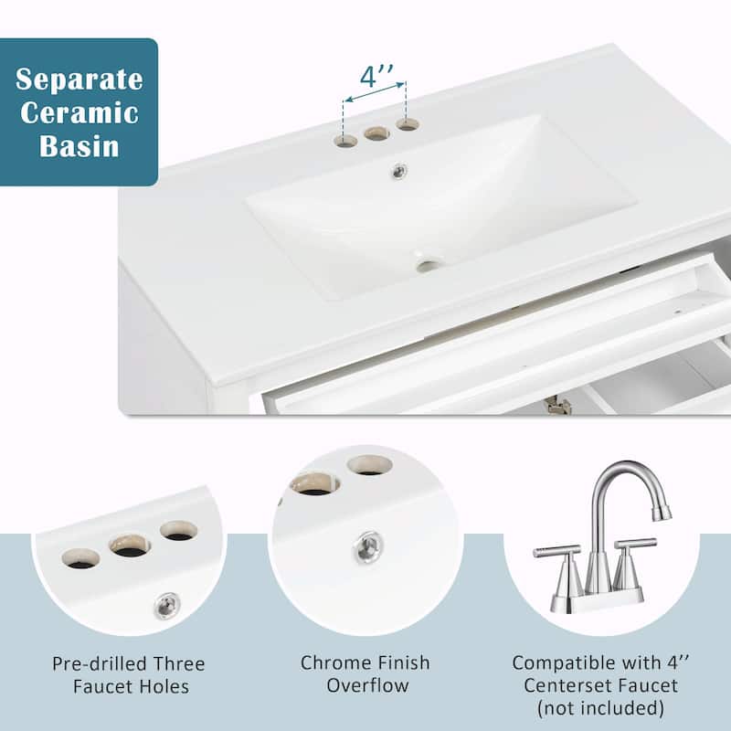 36" Bathroom Vanity with Sink, Cabinet, Flip-Out Drawer, 3 Drawers & 2 Soft-Close Doors