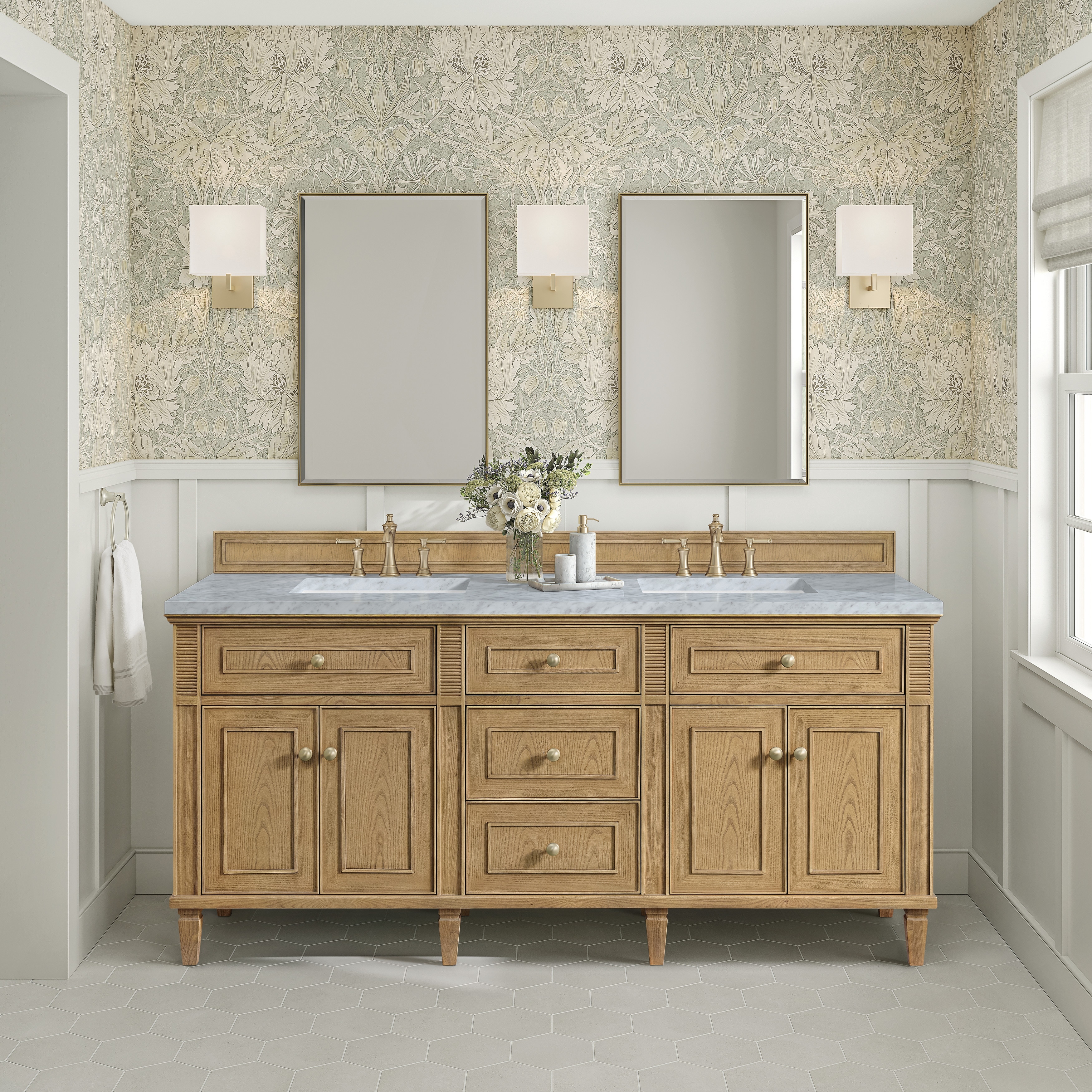 James Martin Vanities Lorelai 72" Double Vanity, Light Natural Oak
