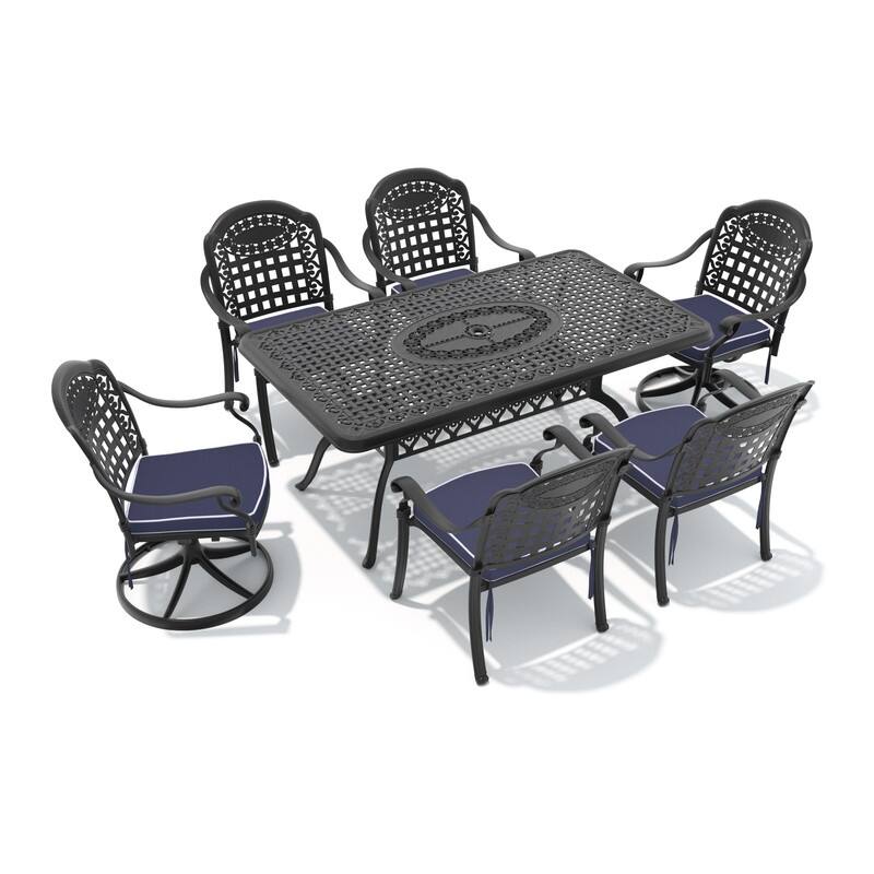 7-Piece Outdoor Dining Set with 1 Table and 6 Chairs, All-Weather Aluminum Outdoor Patio Sets