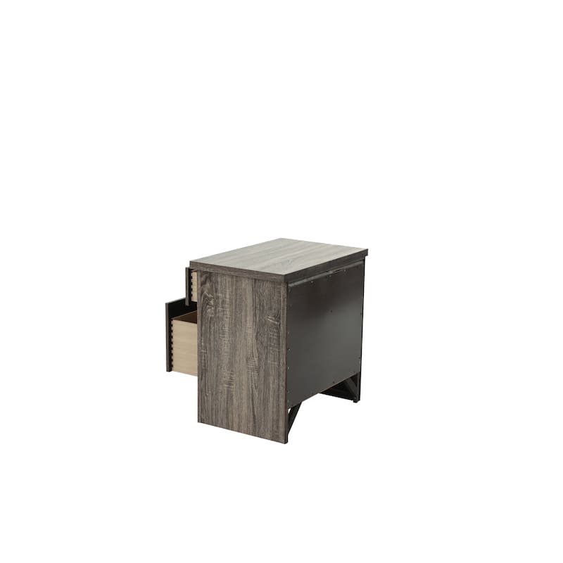 24" Gray Oak Nightstand, 2-Drawer Wooden End Table for Bedroom, Modern Storage Solution