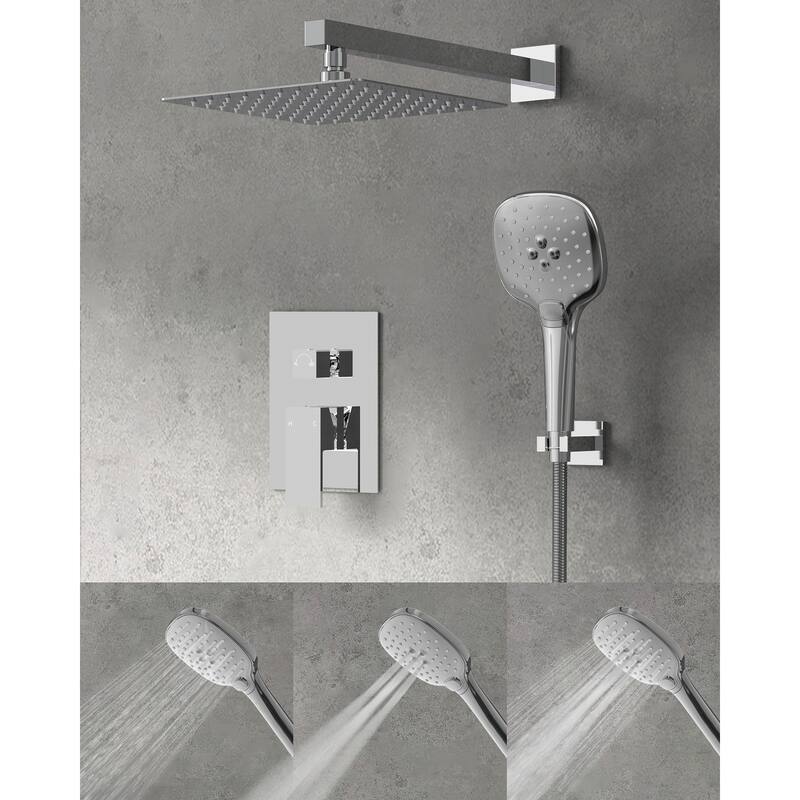 GRANDJOY 10 Inch Rainfall Shower System Pressure Balanced Shower Head with 3-Function Handheld Spray