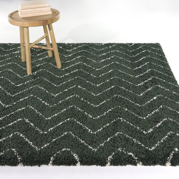 slide 2 of 10, Karr Chevron Shag Area Rug 5'3" x 7' - Green
