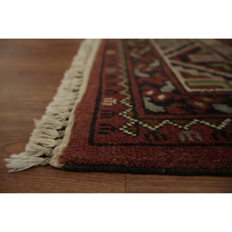 Hand Knotted Oriental 100% Wool Carpet Traditional Geometric Oranges & Rust Balouch Area Rug - 9' 9'' X 6' 7''