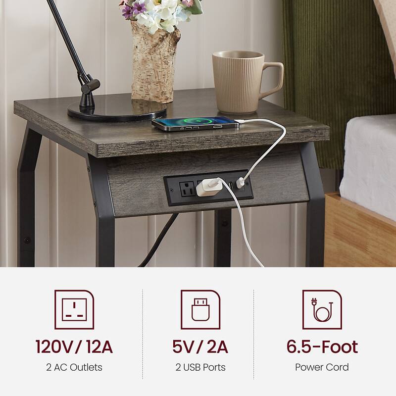Set of 2 Side Table with Charging Station, USB Ports and Sockets