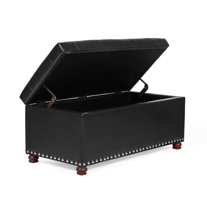 Adeco Rectangular Storage Ottoman Tufted Faux-Leather Bench Lifted Top