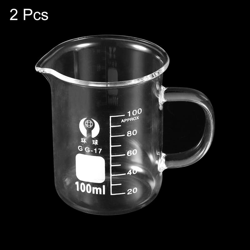 2Pcs 100ml Glass Beaker with Handle 3.3 Glass Graduated Measuring Cups - Clear