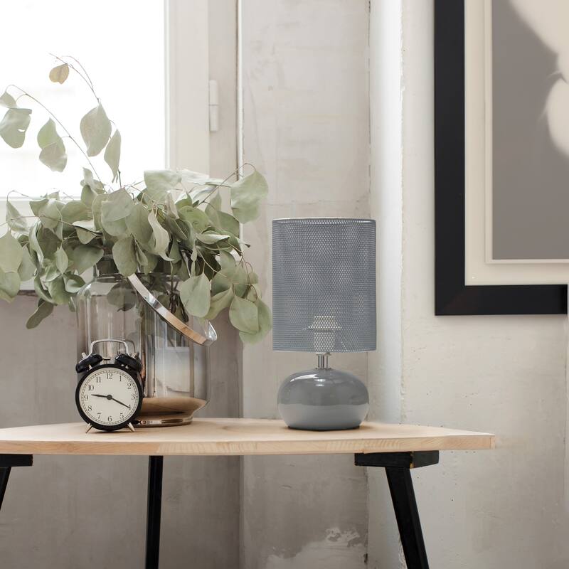 Mini Bedside Ceramic Table Lamp with Mesh Shade - 10" - Gray