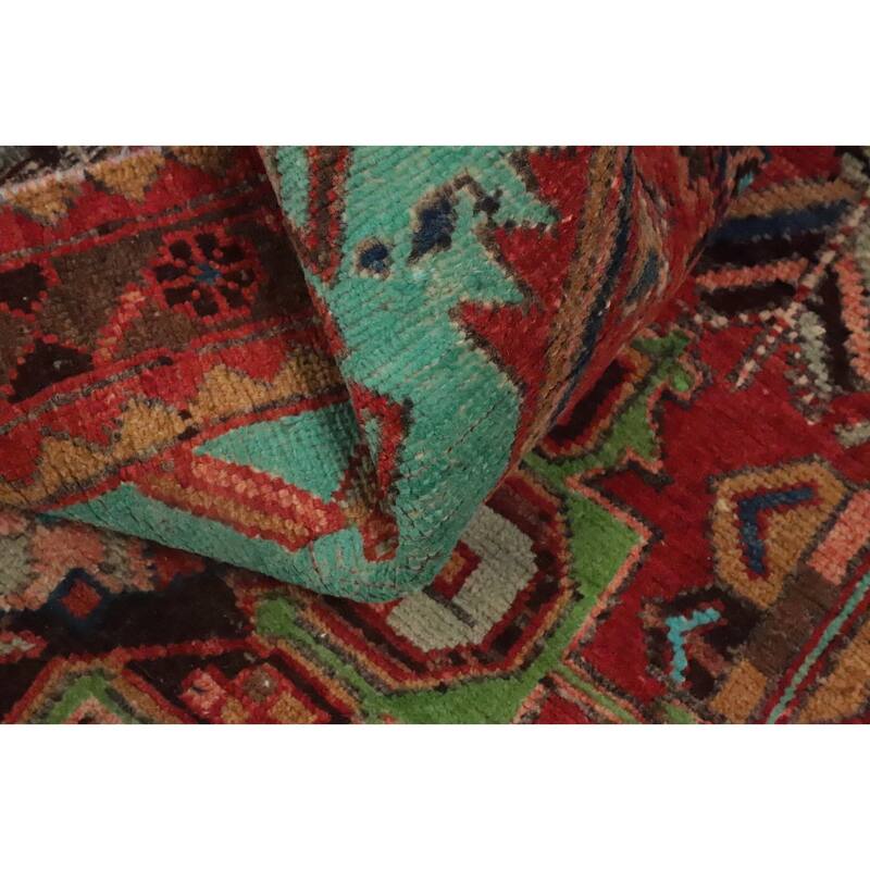 Hand Knotted Oriental 100% Wool Carpet Traditional Geometric Red Heriz Runner Rug - 10' 4'' X 3' 0''