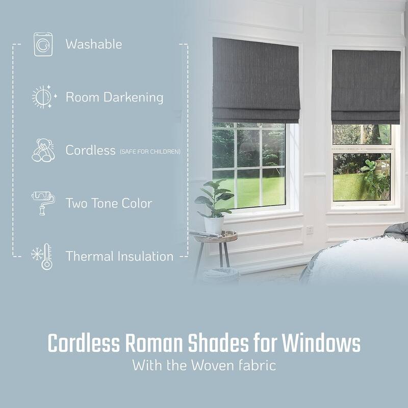 Cordless Room Darkening Roman Shades for Windows, Textured Woven Thermal Insulated Roman Blind