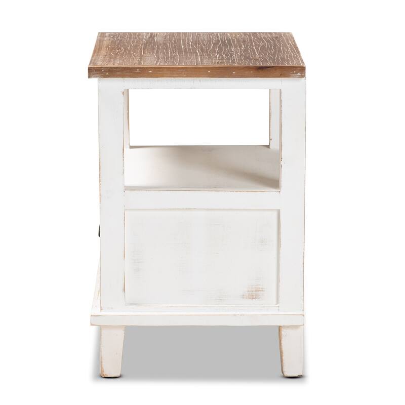 Baxton Studio Glynn Rustic Farmhouse Weathered Two-Tone White and Oak Brown Finished Wood 1-Drawer End Table