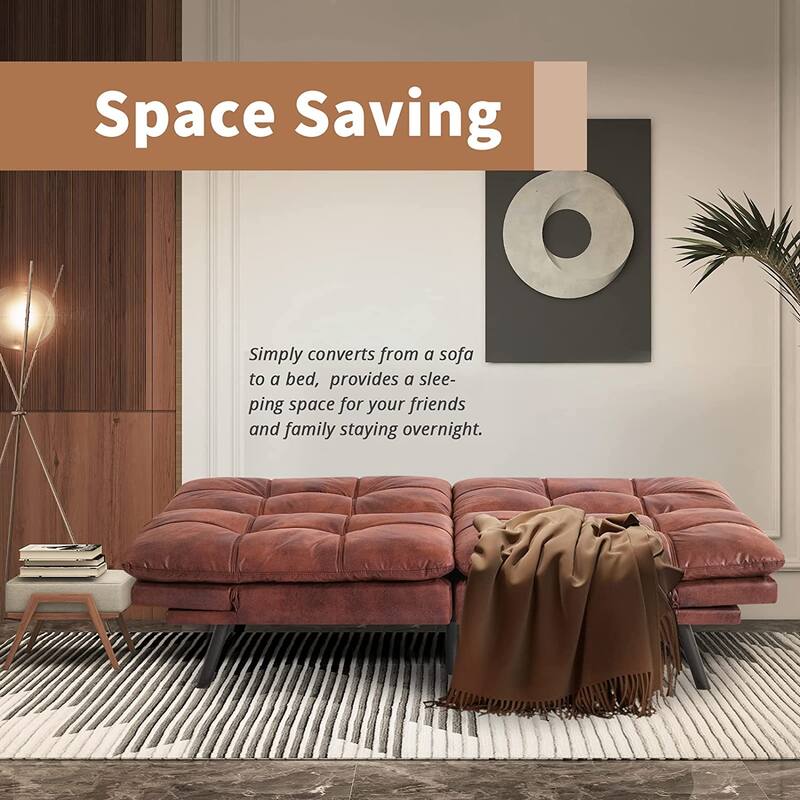 Convertible Memory Foam Futon Couch Bed, Modern Folding Sleeper Sofa with Quick Adjustable Armrest and Backrest for Home Office