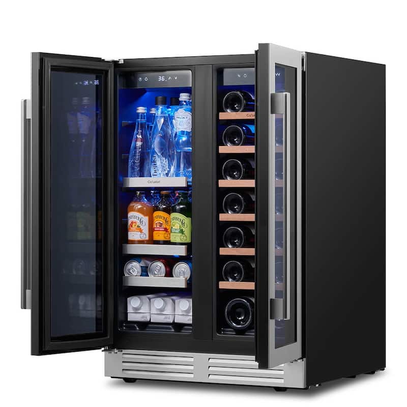 24 in. Beverage & Wine Cooler, 20 Bottle and 60 Can Dual Zone Built-in Fridge - 24 inch