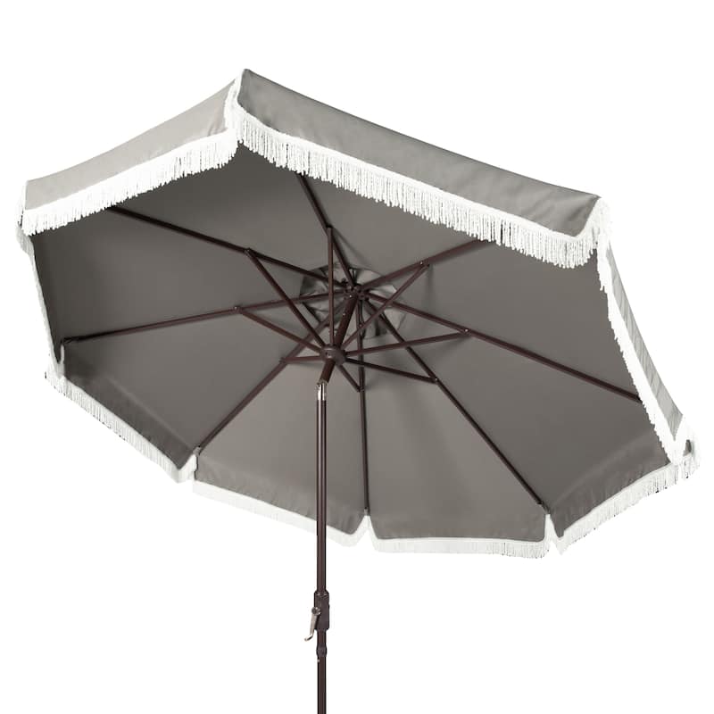 SAFAVIEH Ronette Fringe 9 Ft Crank Outdoor Umbrella