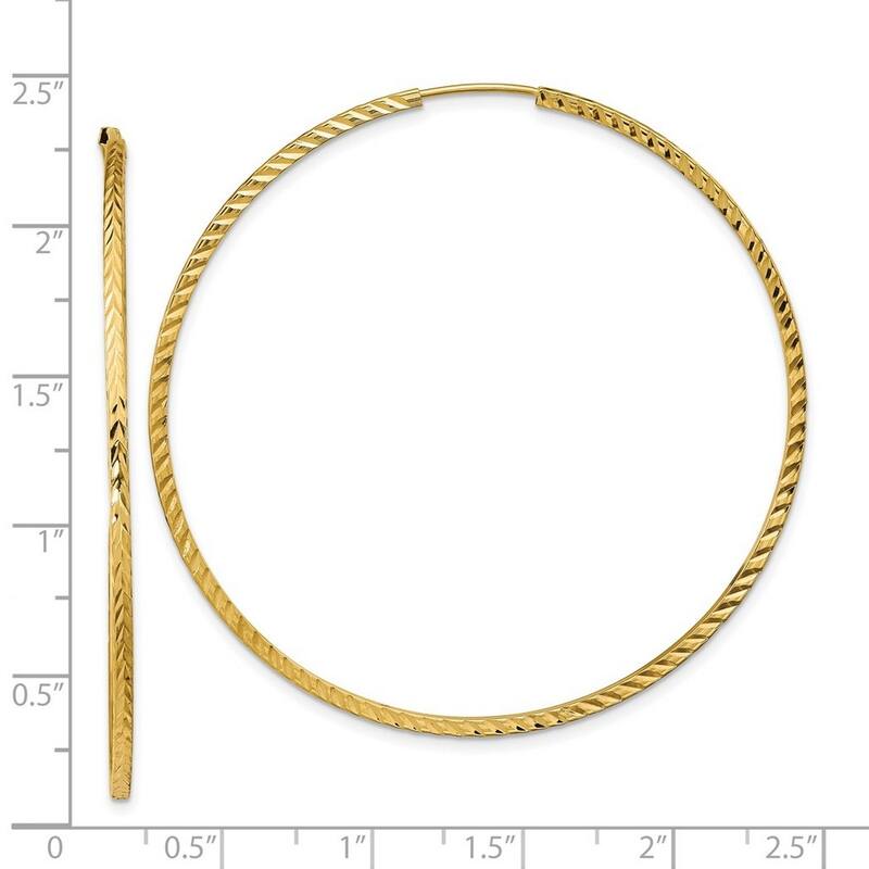 Curata 14k Yellow Gold Diamond Cut Square Tube 1.35x55mm Endless Hoop Earrings