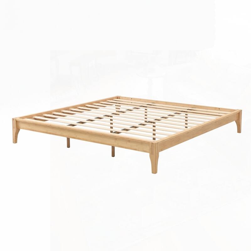 12 Inch Solid Dry Bamboo Wood Platform Bed Framewith Wood Slat Support,