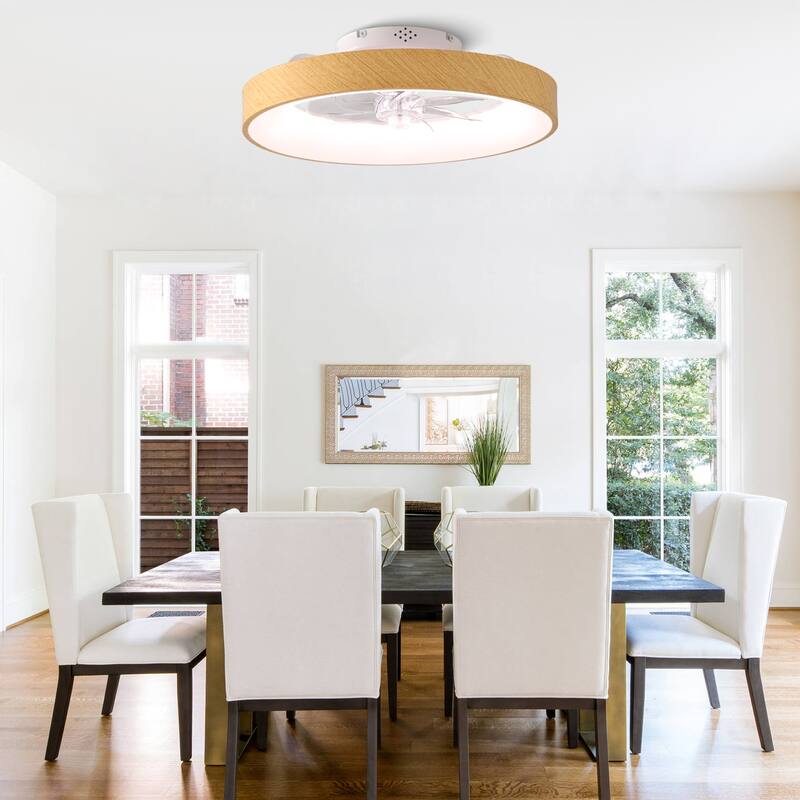 Bella Depot 20" Modern Wood-Look Flush Mount Ceiling Fan with Light and Remote Dimmable RGB Light