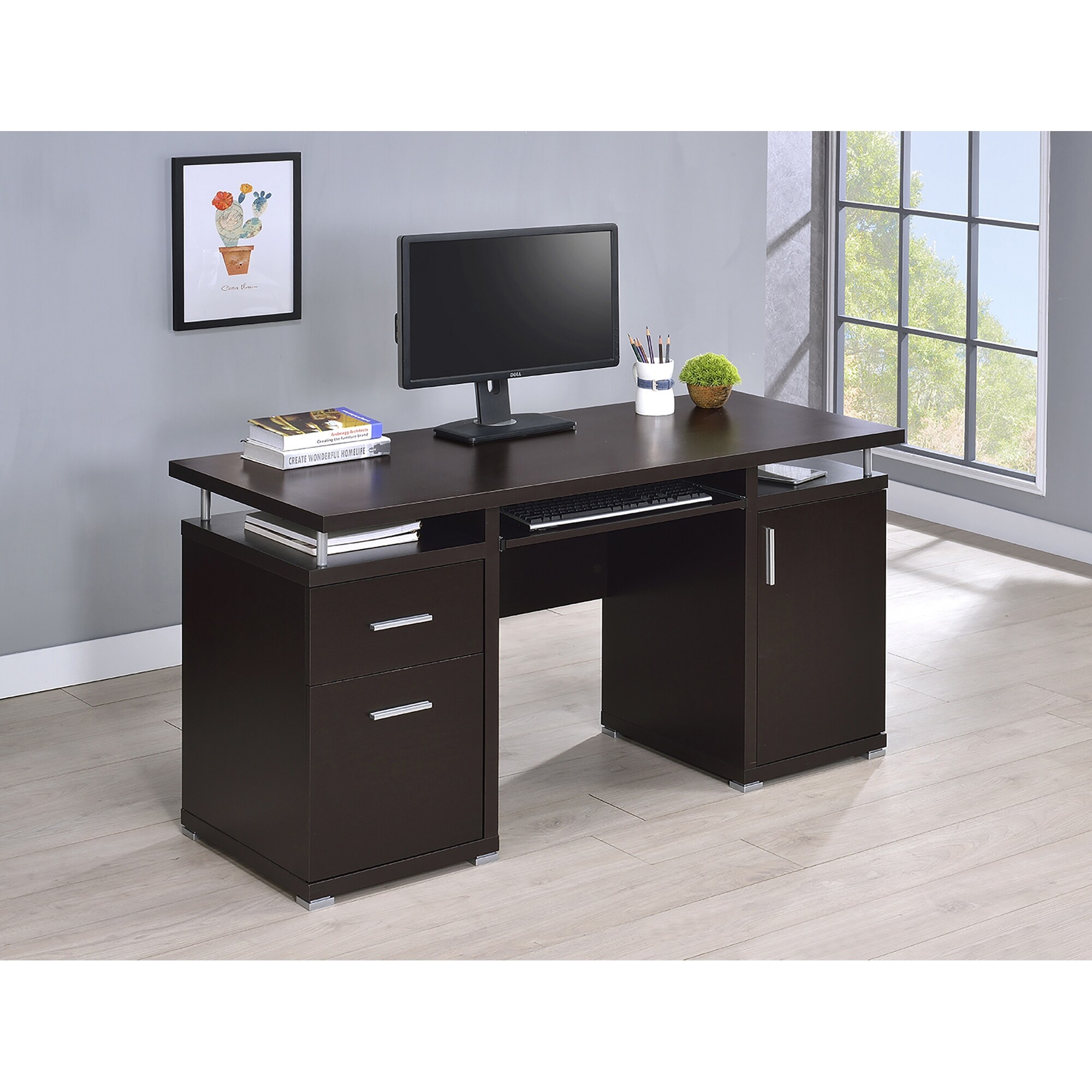 Copper grove potters cappuccino on sale computer desk with keyboard drawer