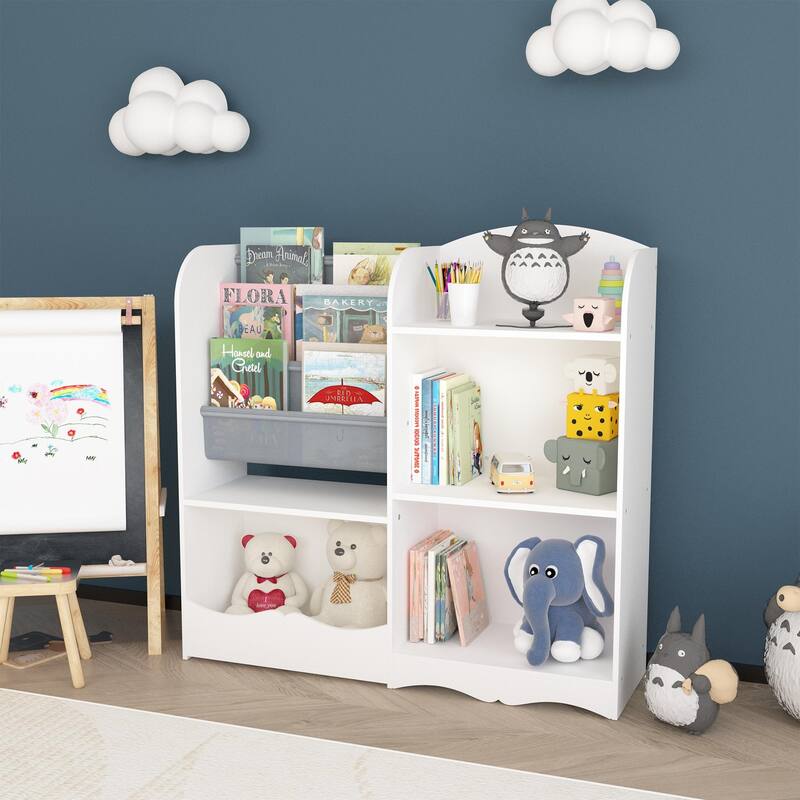 Kids Bookshelf and Toy Organizer, 3 Tier Bookshelf for Kids, Fabric Toddler Bookcase Book Shelf