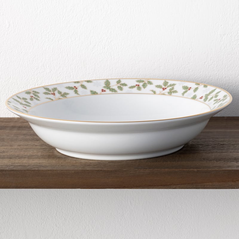 Holly & Berry Gold Set of 4 Rim Dinner Bowls, 10", 25 oz.