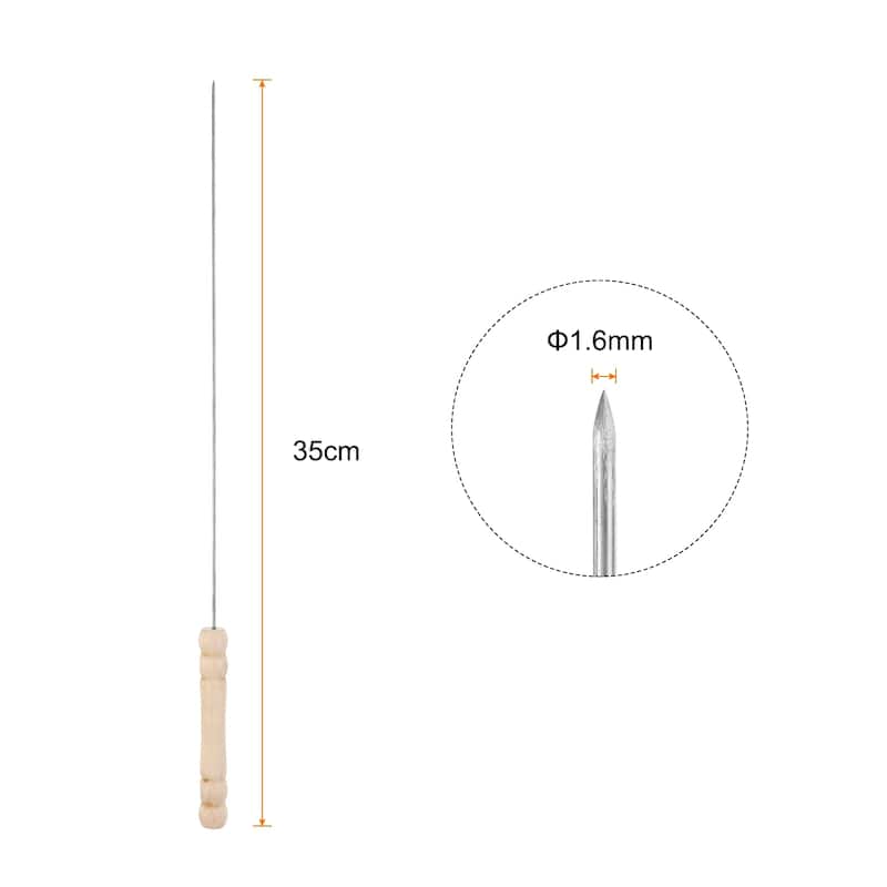 12pcs Kebob Skewers 34cmx1.6mm Round Sticks with Wood Grip Handle - Silver