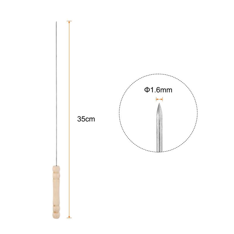 6pcs Kebob Skewers 34cmx1.6mm Round Sticks with Wood Grip Handle - Silver
