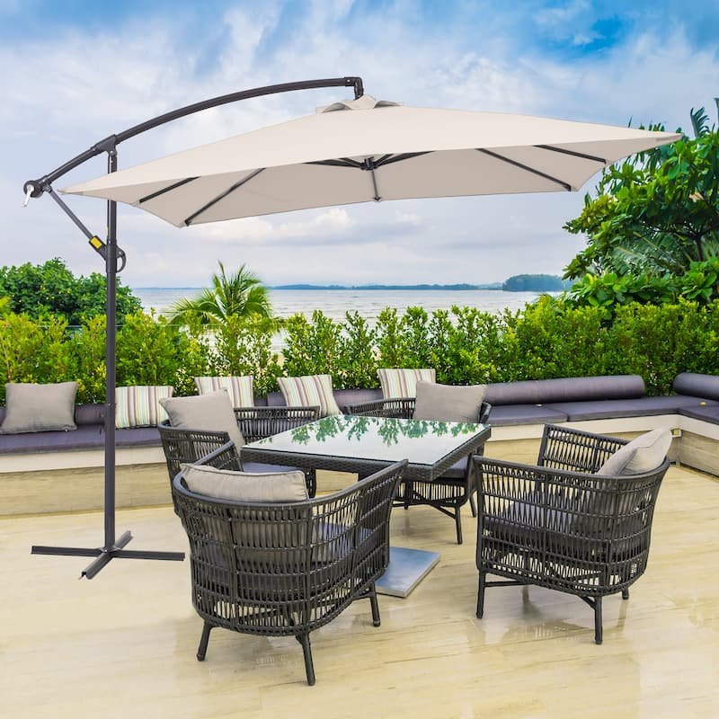 BONOSUKI 8.2x8.2ft Offset Patio Umbrella Hanging Umbrella w/Steel Ribs - Beige