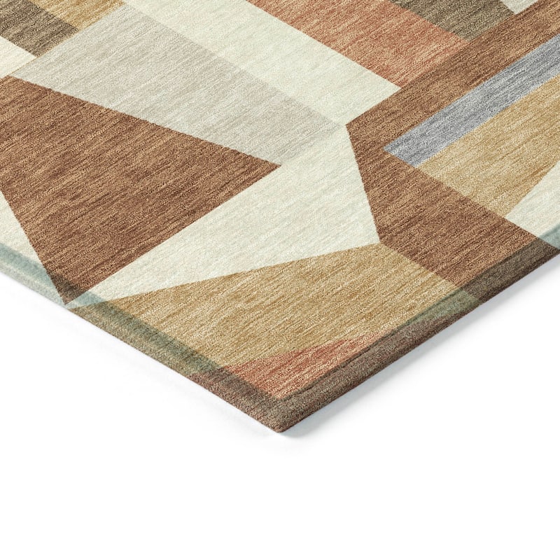 Machine Washable Indoor/ Outdoor Contemporry Mosaic Chantille Rug