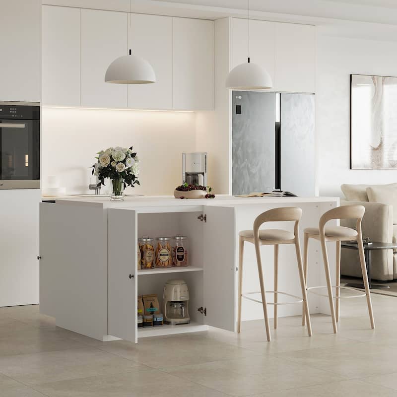 Kitchen Island Large Storage Cabinet with 10-Gallon Trash Bin Space, Sideboard Buffet Ding Table