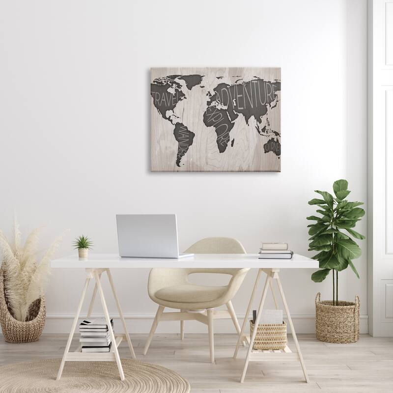 Stupell Travel Wander Explore Rustic World Map Grain Pattern Canvas Wall Art - Brown