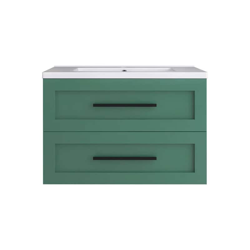 Wall-Mounted Bathroom Vanity in Green with White Ceramic Sink