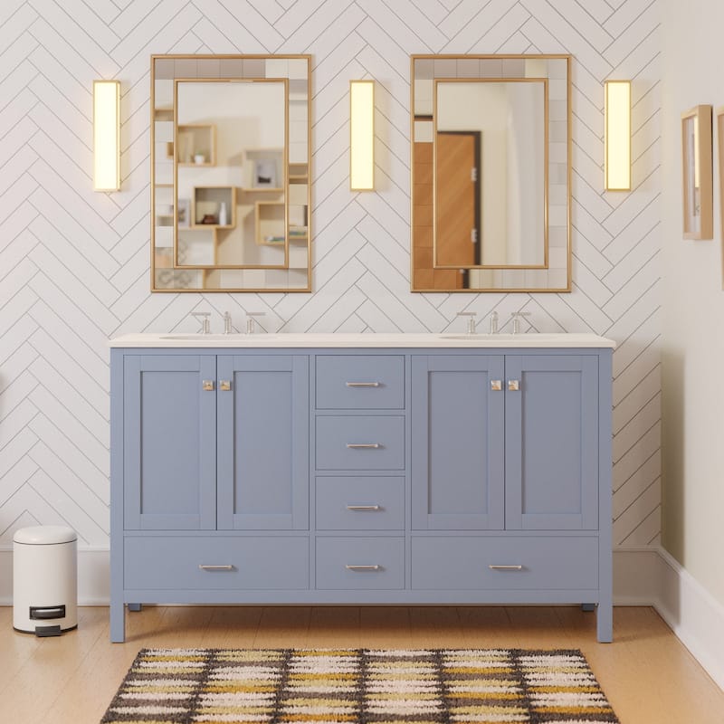 KitchenBathCollection Horizon 60" Double Bathroom Vanity with Engineered White Top - Powder Blue