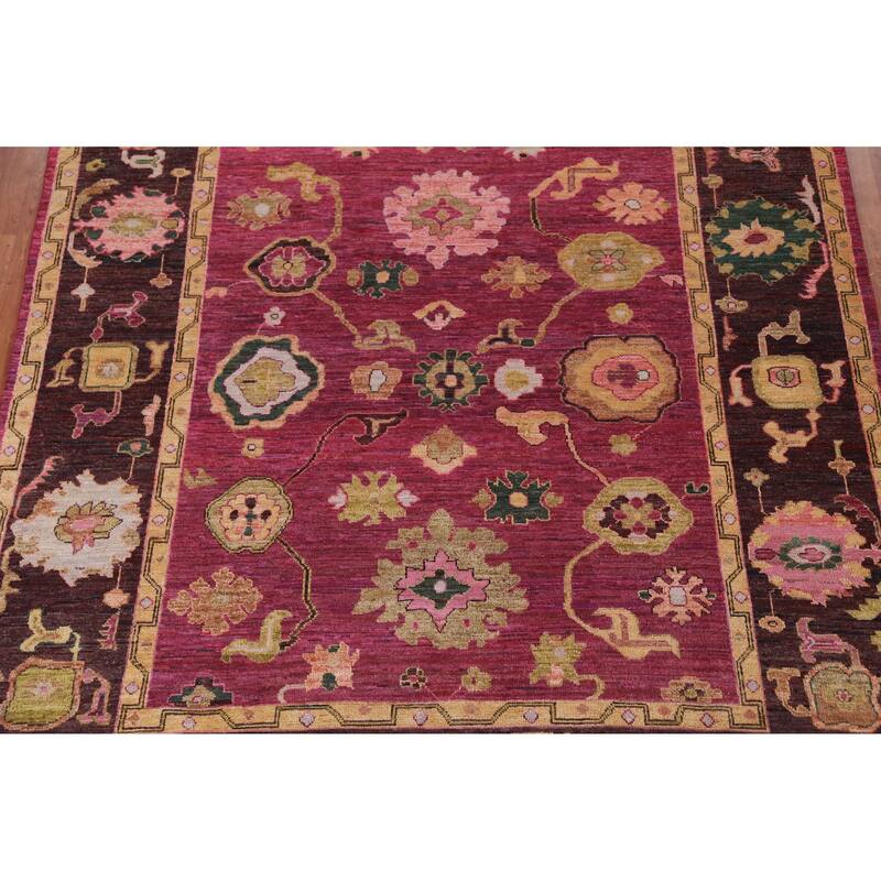 Hand Knotted Oriental 100% Wool Carpet Transitional All-Over Pink Oushak Area Rug - 9' 9'' X 8' 0''