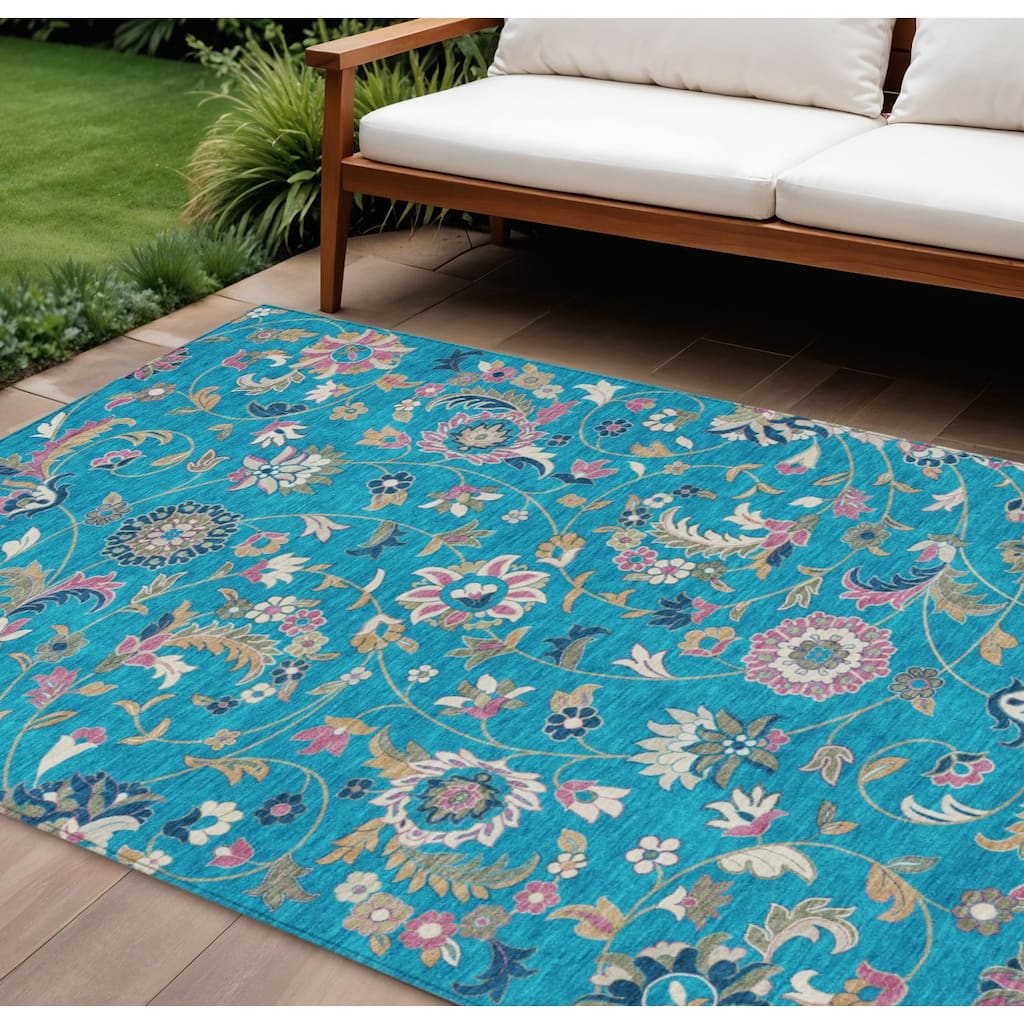 HomeRoots Floral Transitional Rectangle Outdoor Rug