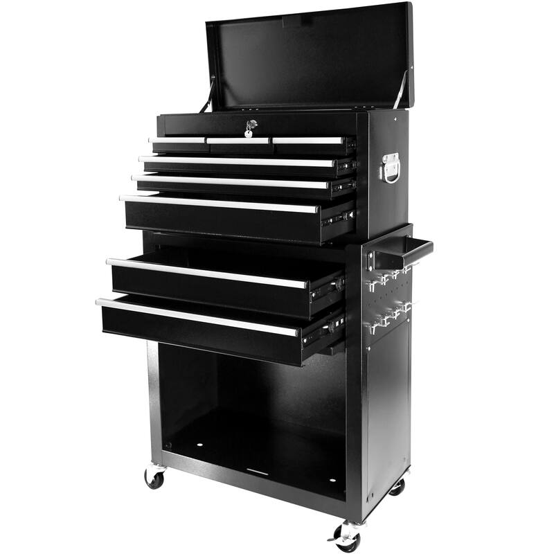 Tool Chest, 8-Drawer Rolling Tool Storage Cabinet with Detachable Top, Liner, Adjustable Shelf, Locking Mechanism