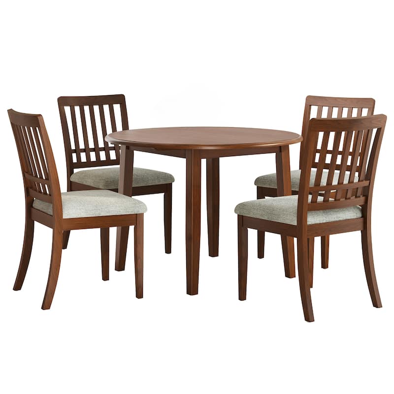 5-Piece Round Dining Table Set for 4 People, 1 Folding Wood Dining Table + 4 Upholstered Chairs, for Small Apartments