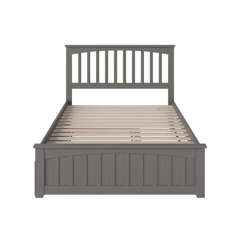 Mission Full Platform Bed with Footboard with Twin Trundle in Grey