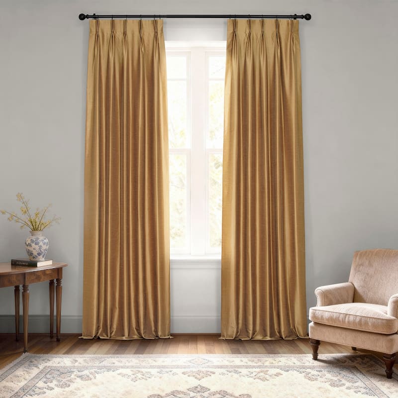 Exclusive Fabrics Solid Vintage Textured Faux Dupioni Silk Pleated Blackout Curtain (1 Panel)