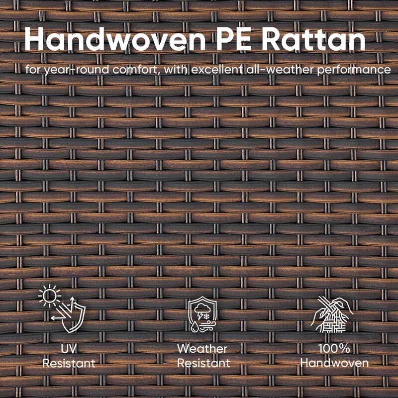 Pocassy Versatile Outdoor Recliner Rocker Chair with Side Table - Brown Wicker with Beige Cushion - 4-Piece Rocker Recliner Chair