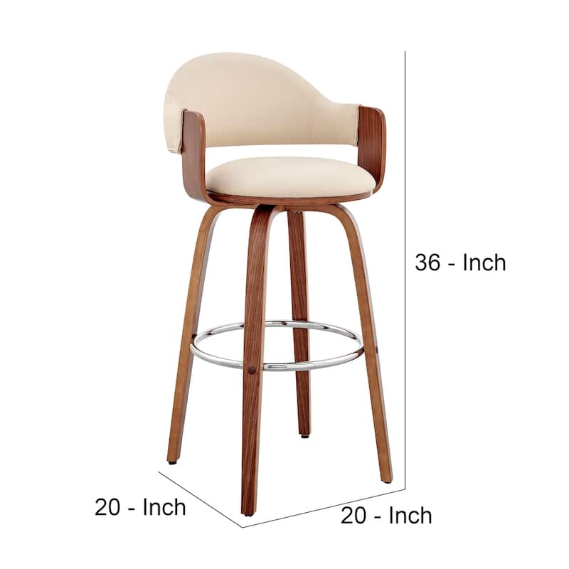 26 Inch Leatherette Barstool with Curved Back, Cream and Brown