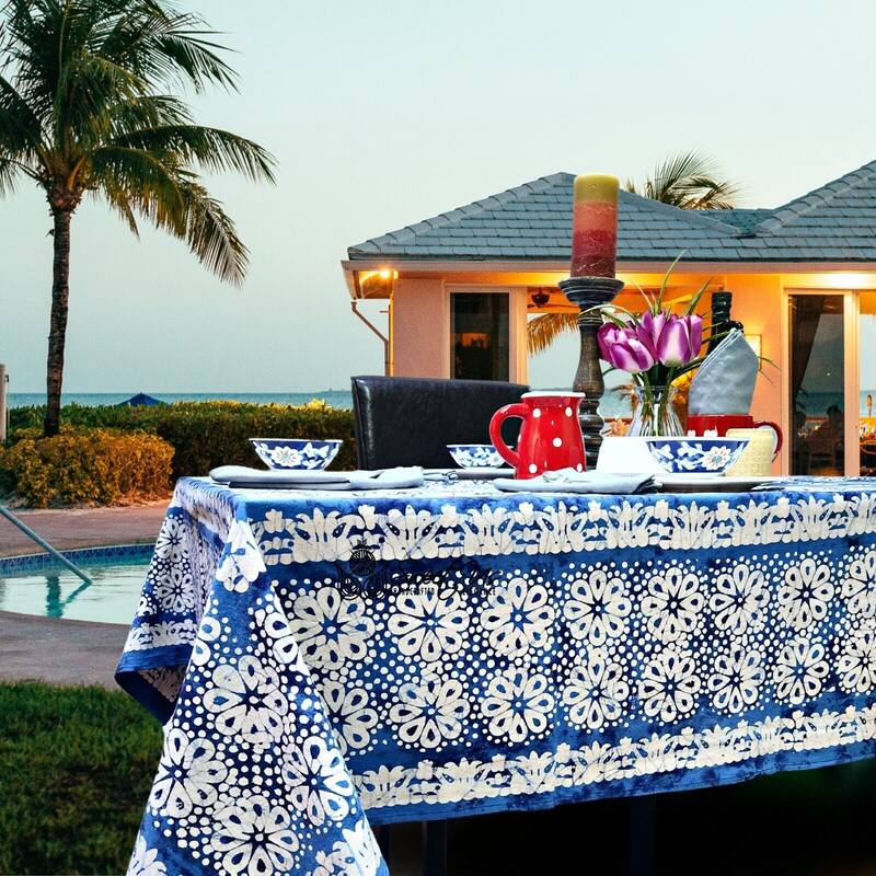 Cotton Batik Daisy Floral Tablecloth Collection - 60 x 90 in